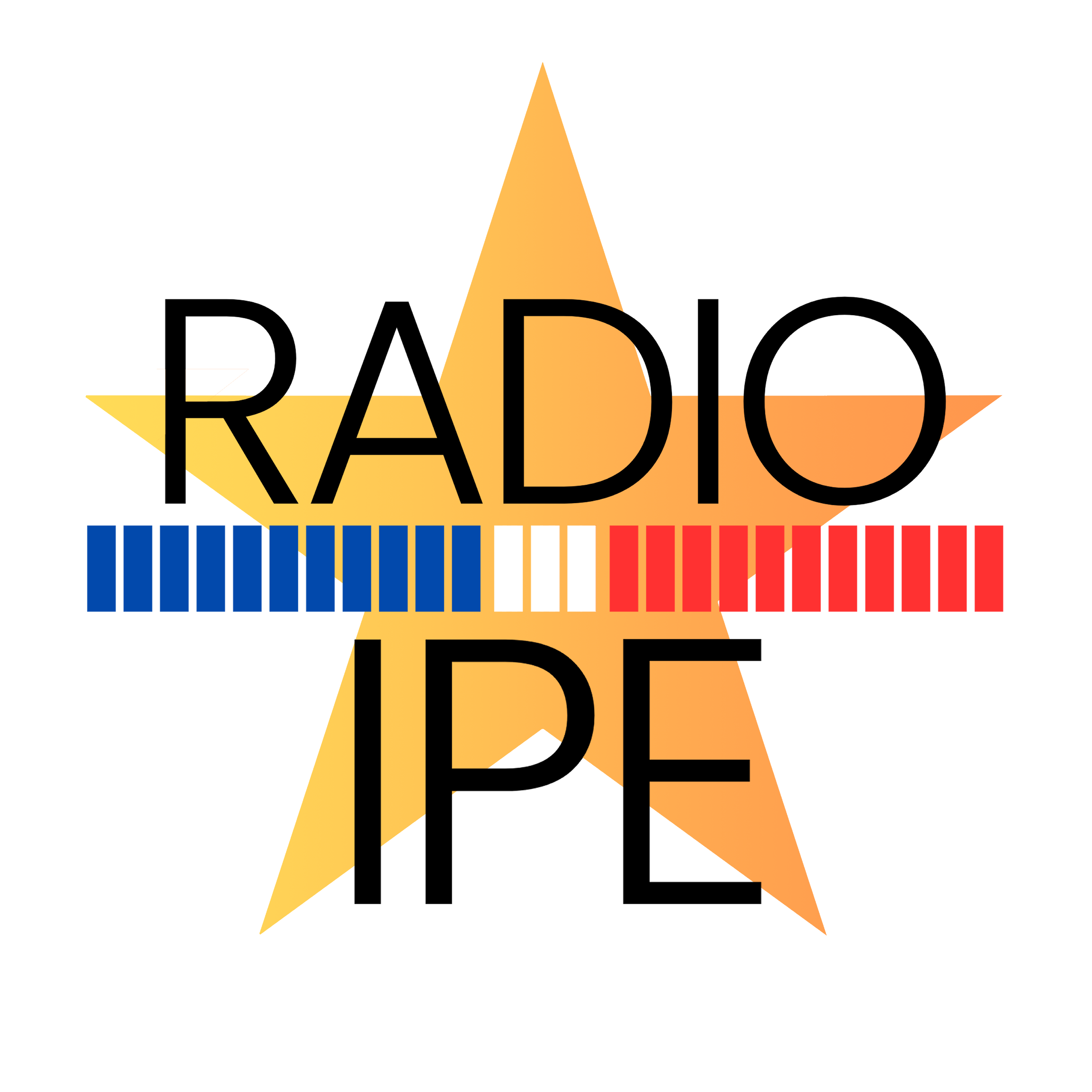 Logo Radio IPE, étoile jaune et couleurs de l'Acadie